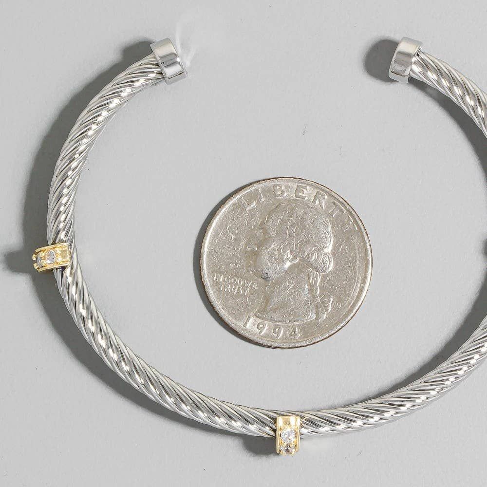 Two Tone Cz Station Rope Cuff Bracelet
