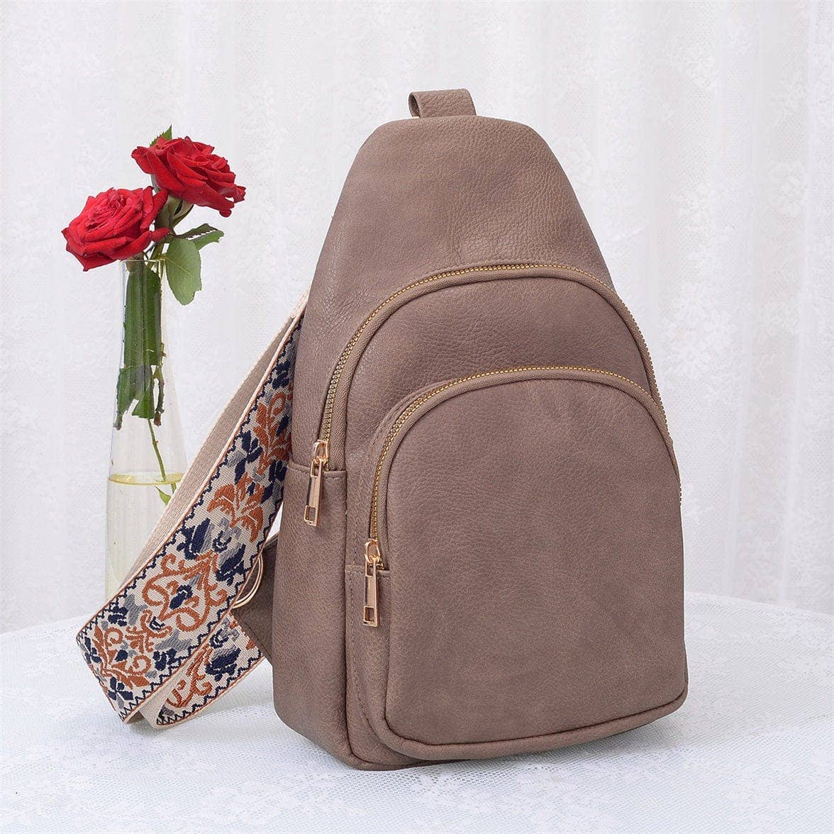 Zara Zipper Crossbody Bag with Boho Strap