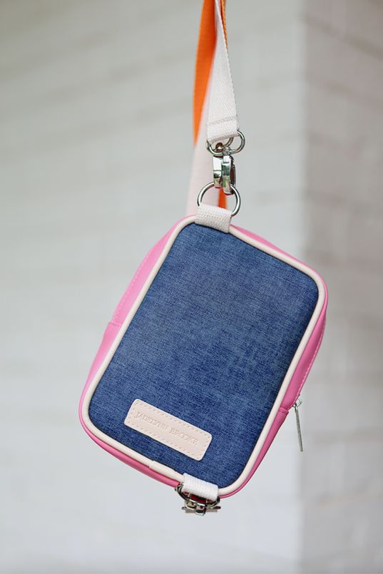 Crossbody Purse - Denim Print - Denim/Pink/Cream