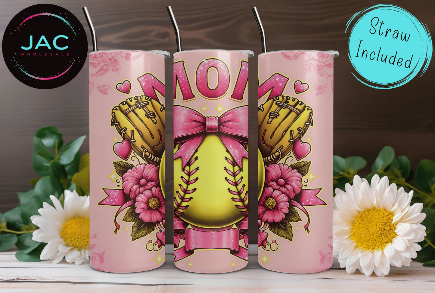 Pink Coquette Softball Mom Skinny Tumbler 20oz