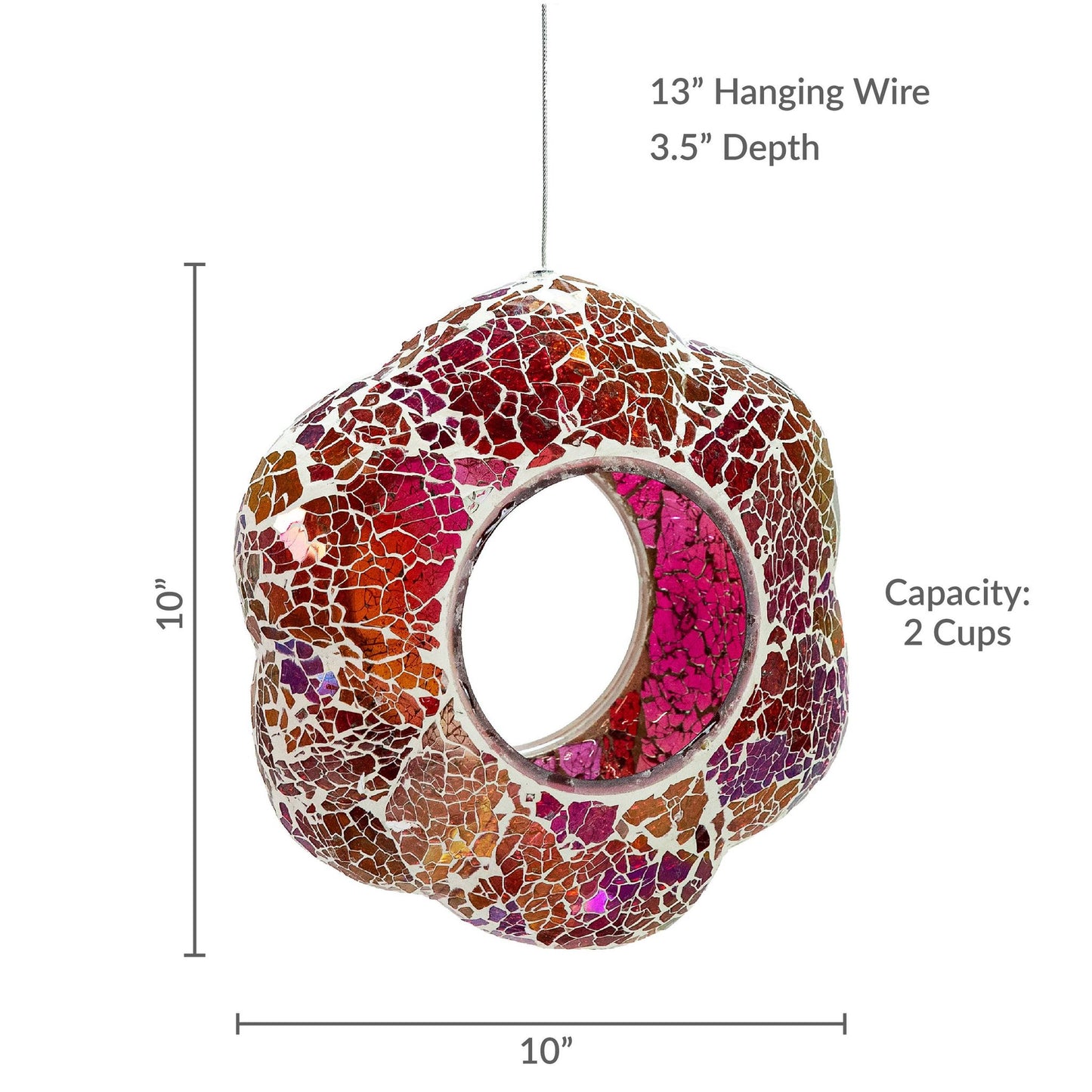 Pearl Pink Flower Mosaic Fly-Through Hanging Bird Feeder