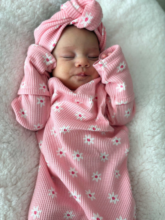 Organic Waffle Gown, Pink Flower