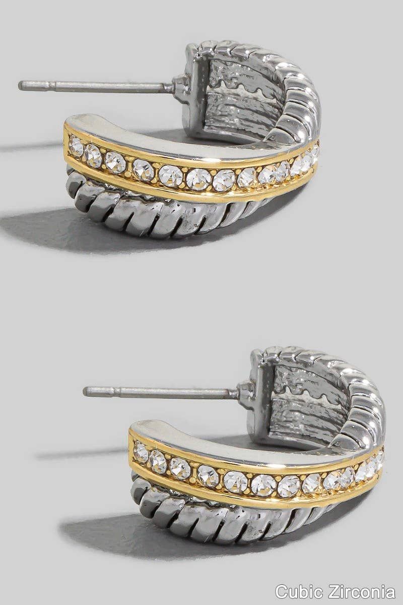 Two Tone Cz Pave Layered Hoop Earrings