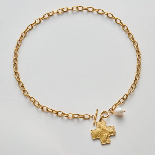 18K Gold PVD Plated Stainless Steel Cross Pendant Necklace – 8021