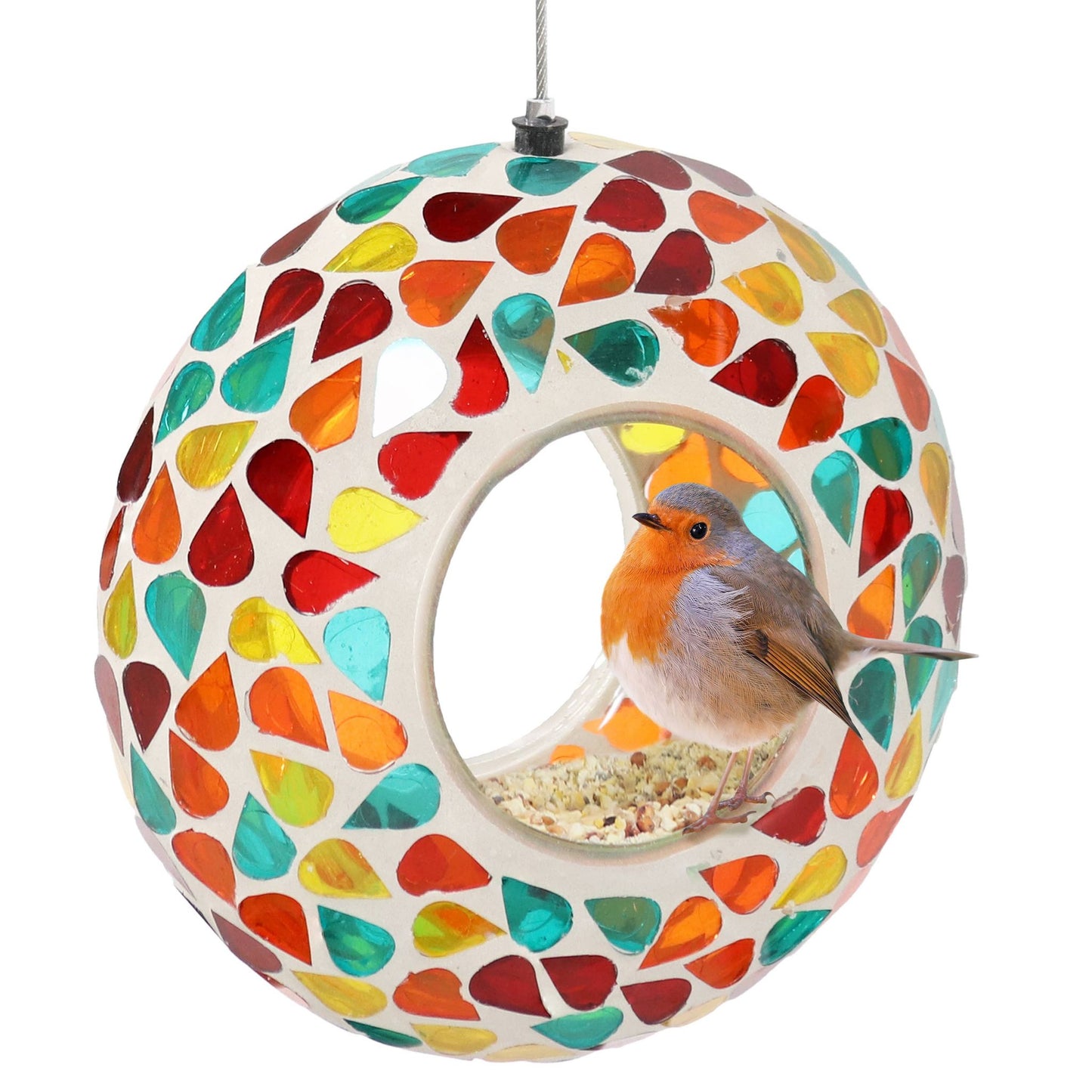 Glass Confetti Mosaic Fly-Through Hanging Bird Feeder - 6 in