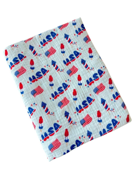 Muslin Swaddle, 4th of July Blue