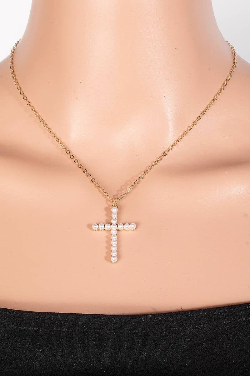 Pearl Cross Pendant Necklace