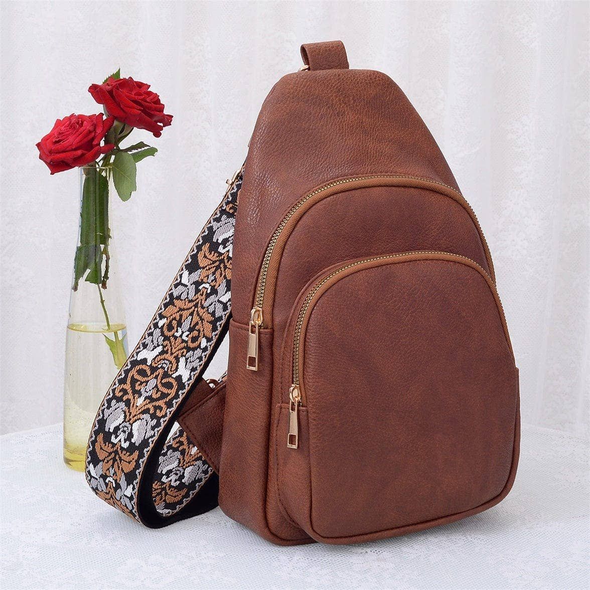 Zara Zipper Crossbody Bag with Boho Strap
