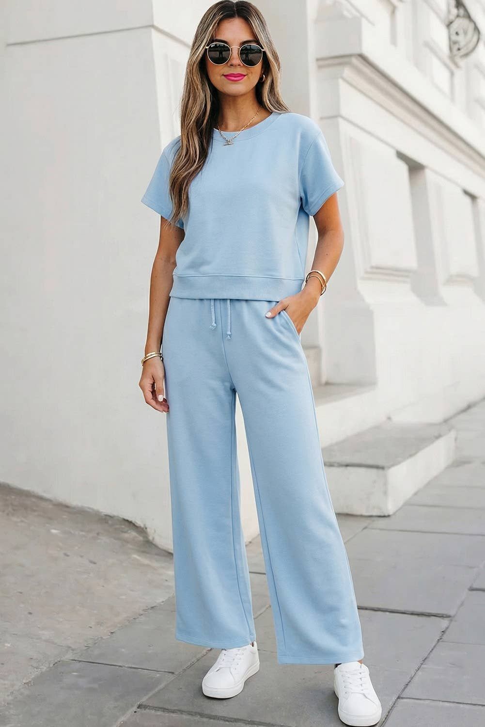 Soft Color Tee & Wide Leg Pants 2pcs Set | S-XL Plus 1X-4X