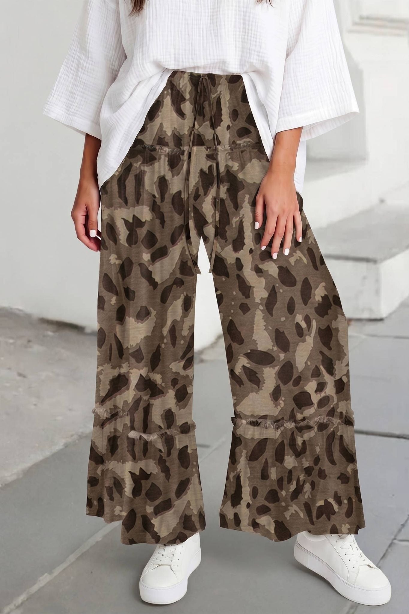 Camo Print Wide Leg Casual Pants | S-XL