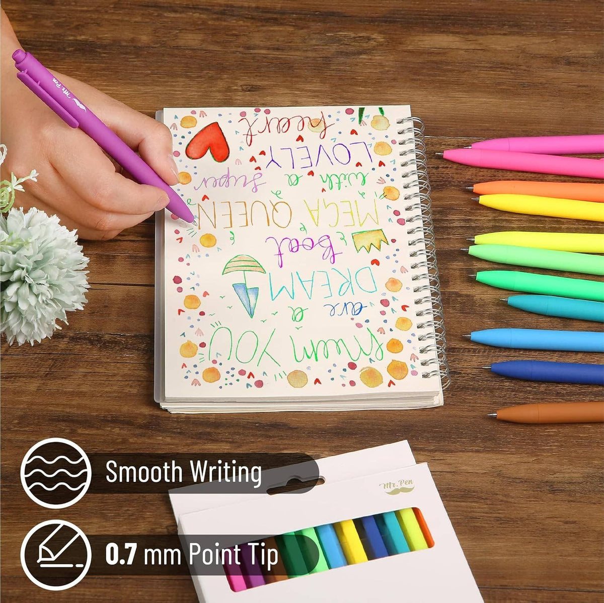 Cute 12-Pack Retractable Gel Pens with Colored Ink