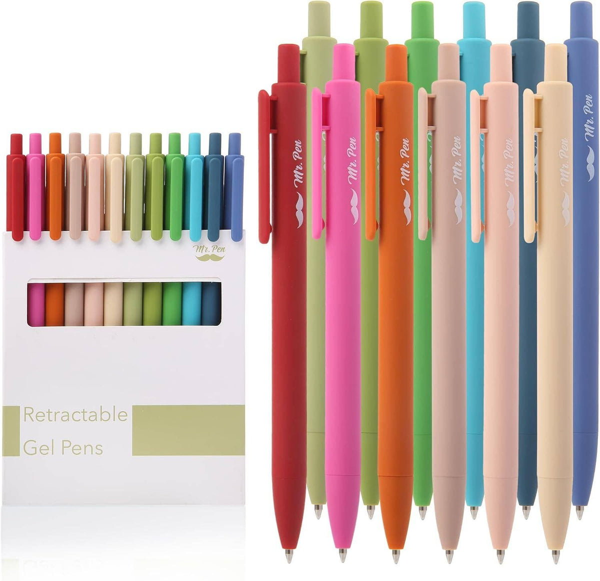 Cute 12-Pack Retractable Gel Pens with Colored Ink