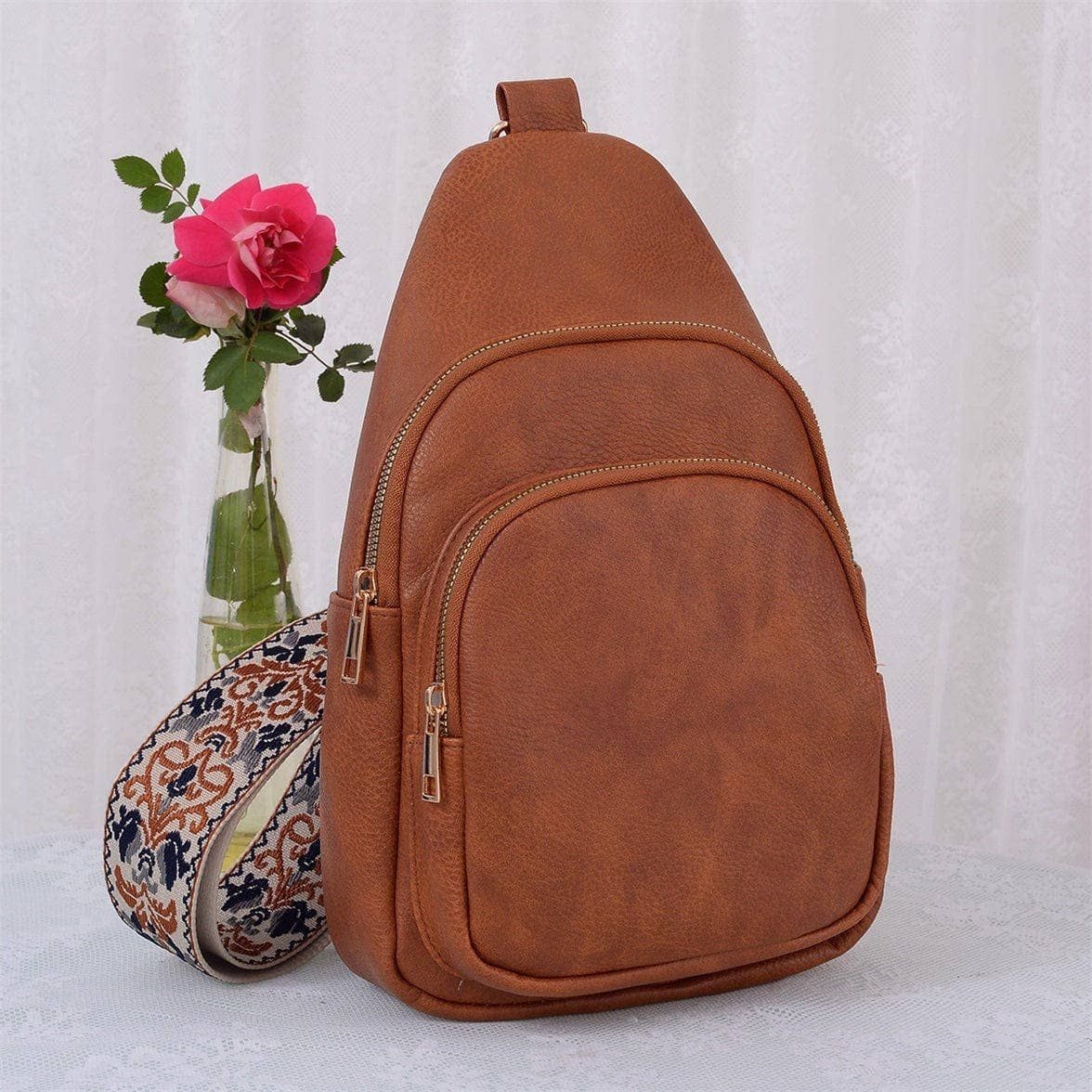 Zara Zipper Crossbody Bag with Boho Strap