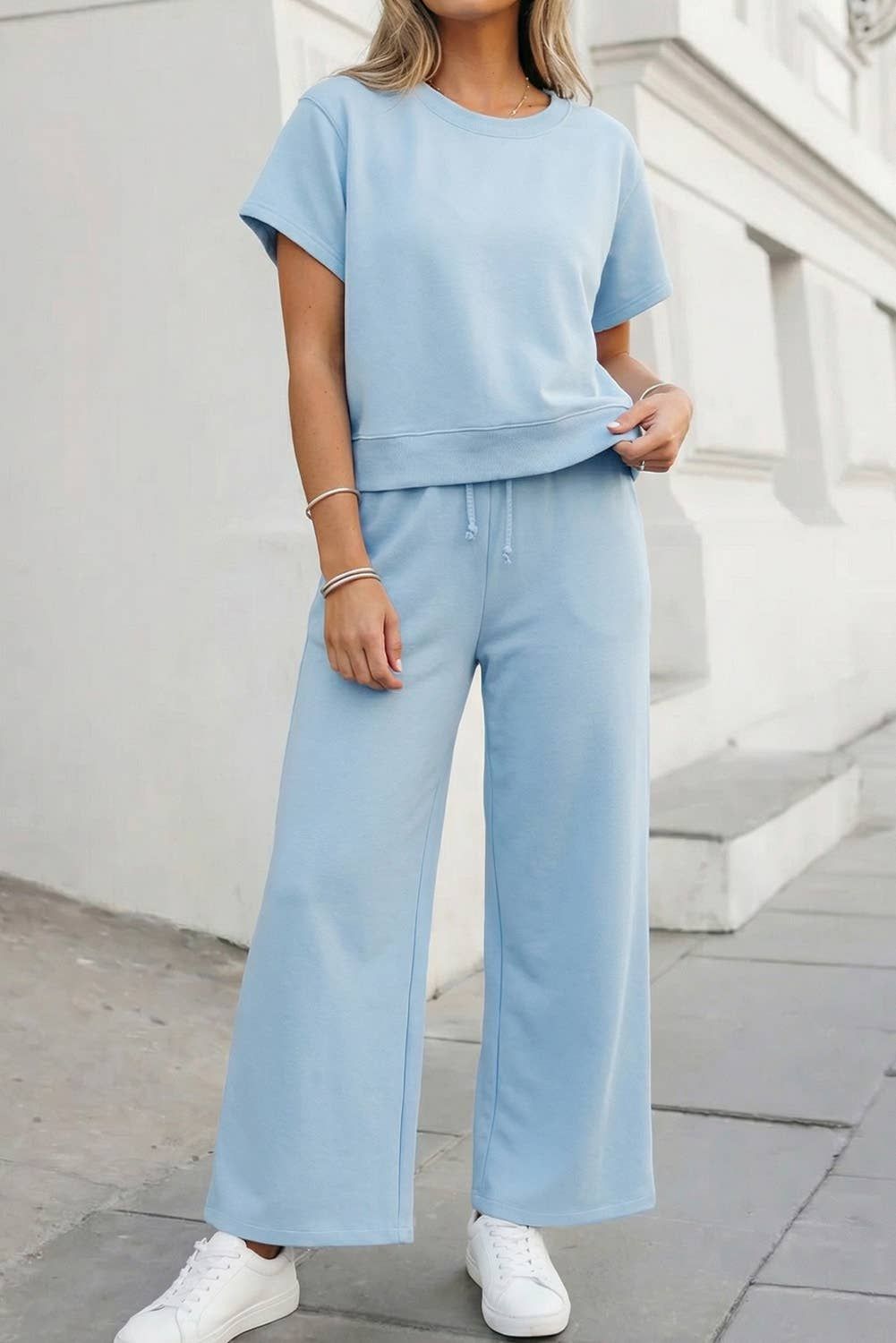 Soft Color Tee & Wide Leg Pants 2pcs Set | S-XL Plus 1X-4X