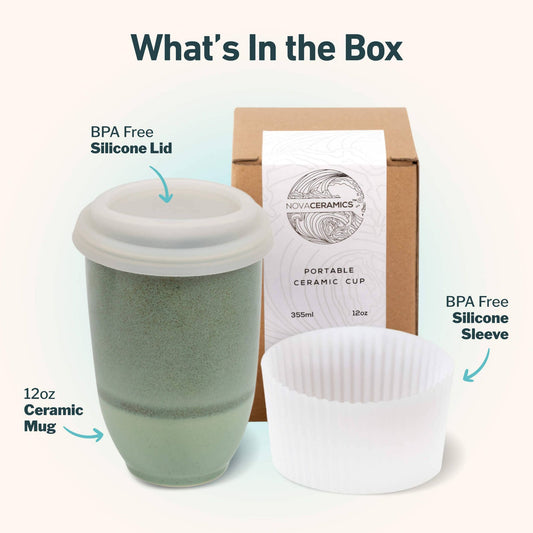 Emerald 12oz Ceramic Travel Mug – Reusable & Stylish