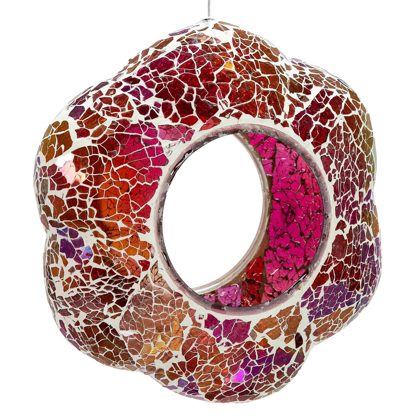 Pearl Pink Flower Mosaic Fly-Through Hanging Bird Feeder