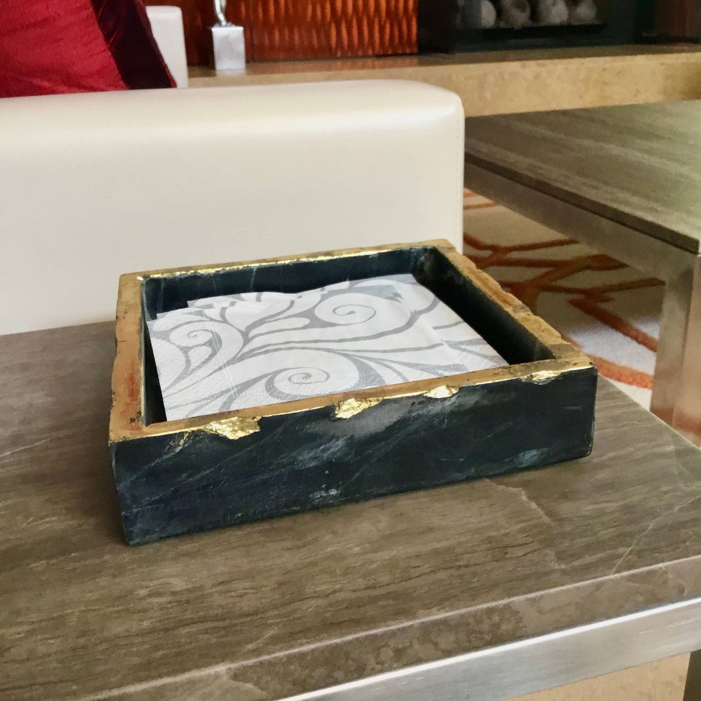LG Gold Edged Marble Napkin Box