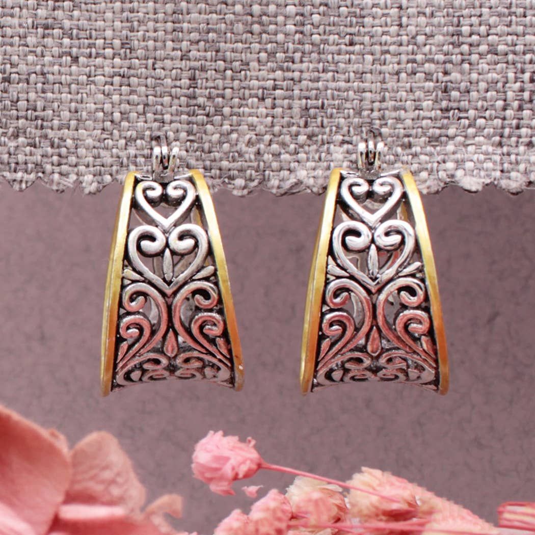 Gold Silver Filigree Hoop Earrings